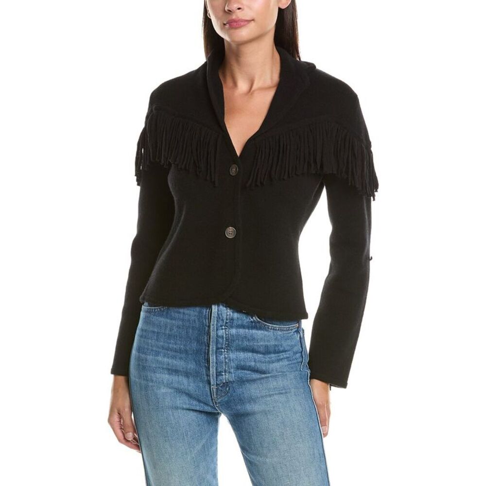 Hannah Rose Womens  Merino Wool Fringe Blazer, Black
